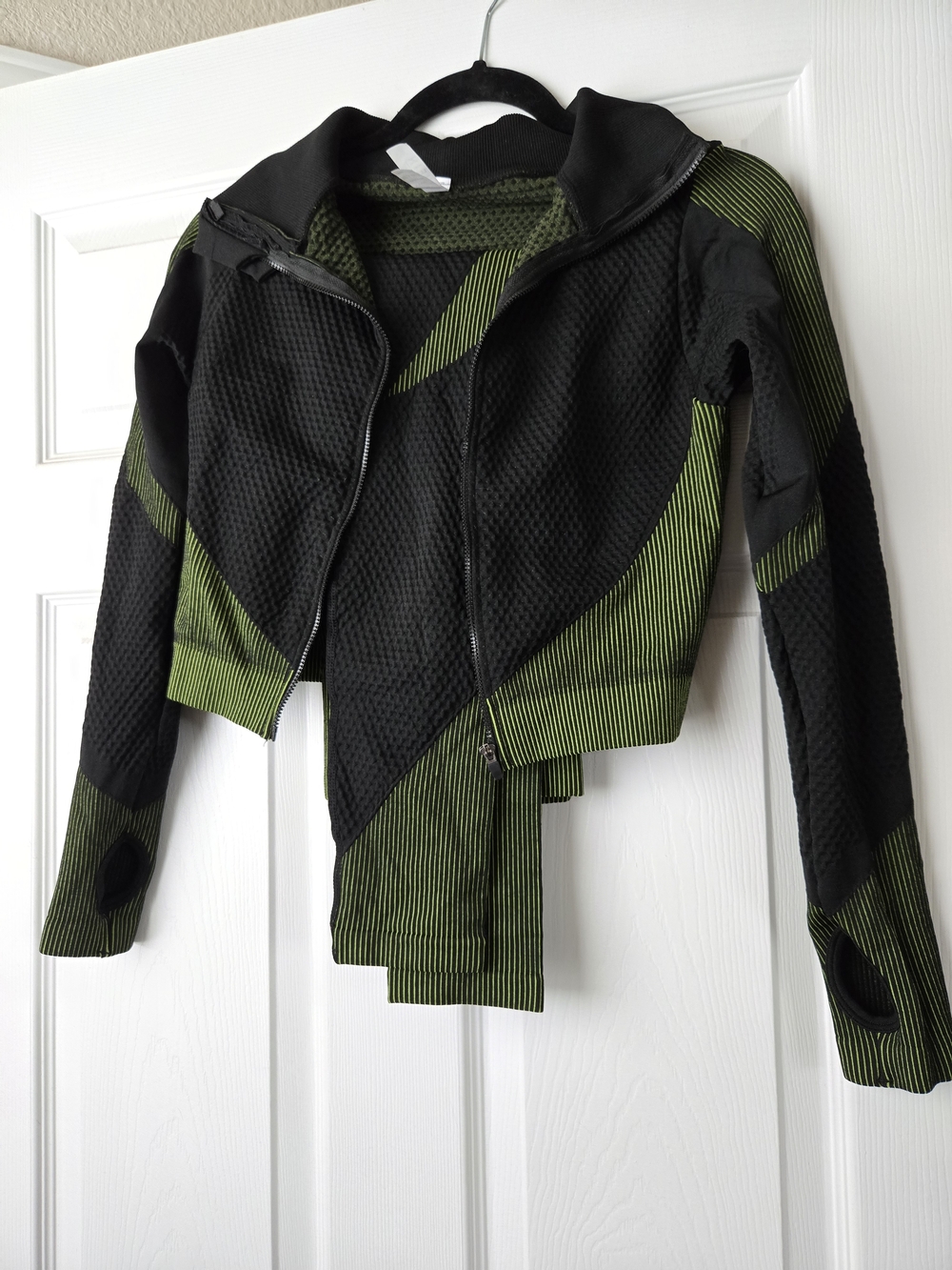 SHEIN Black and Olive Green Textured Asymmetrical Bomber Jacket